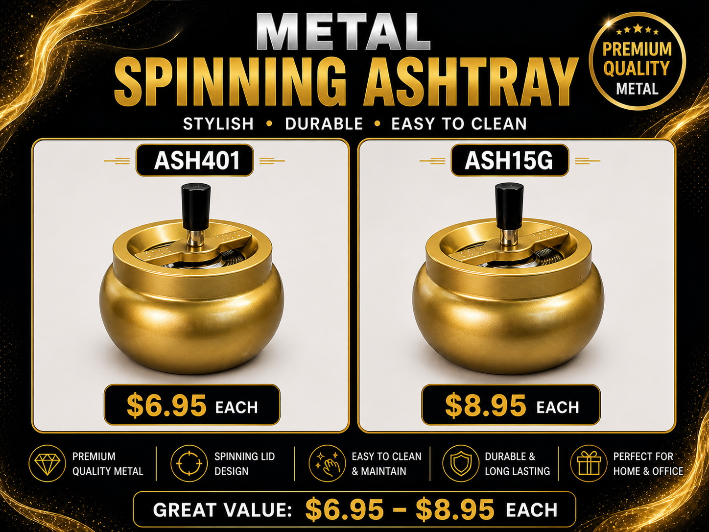 Gold Metal Spinning Ashtray