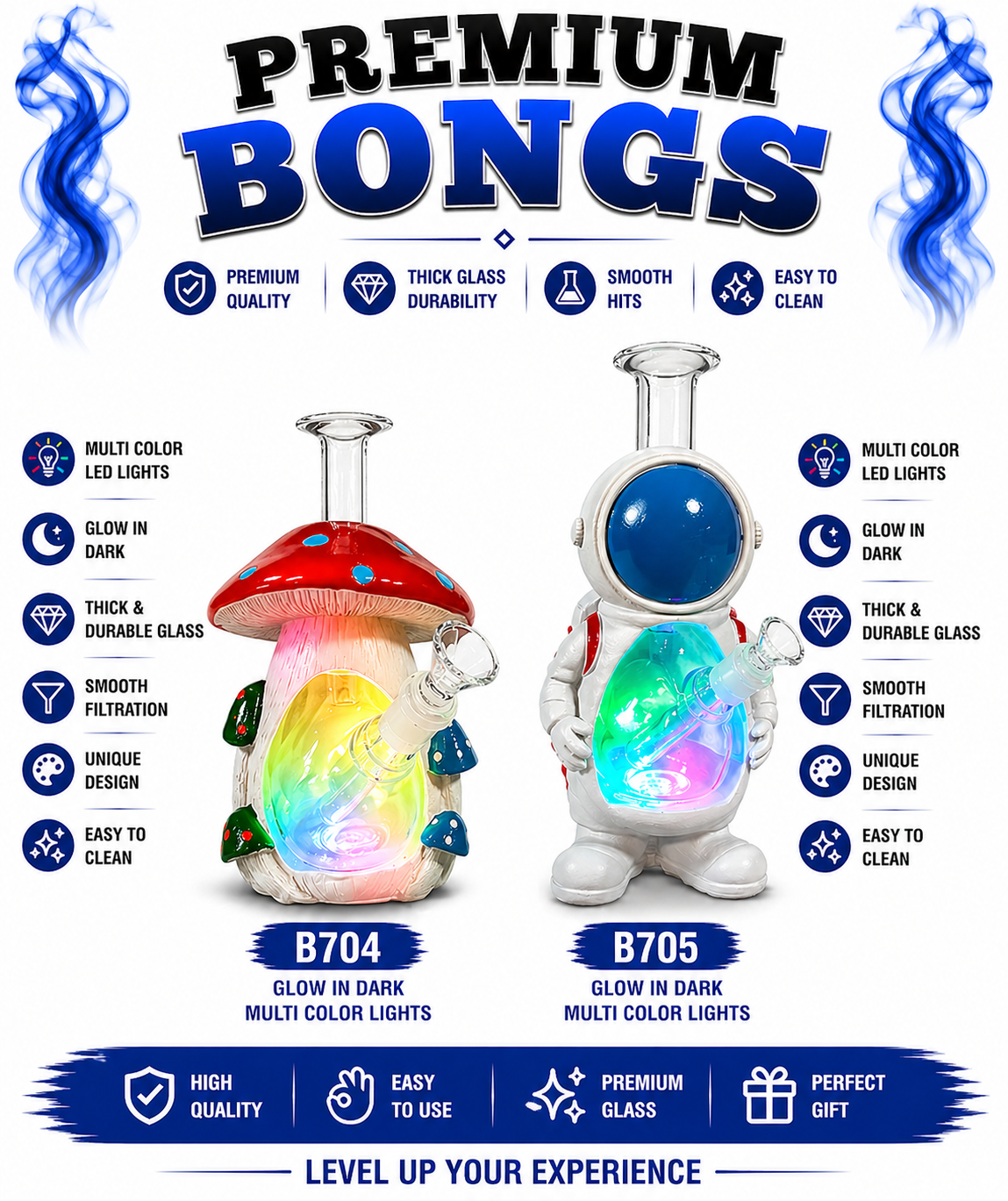 Premium LED Glow in Dark Glass Hookahs