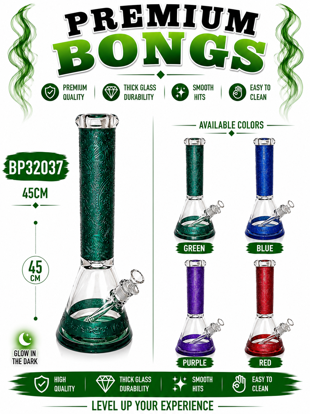 BP32037 Premium Glow in Dark Glass Hookah