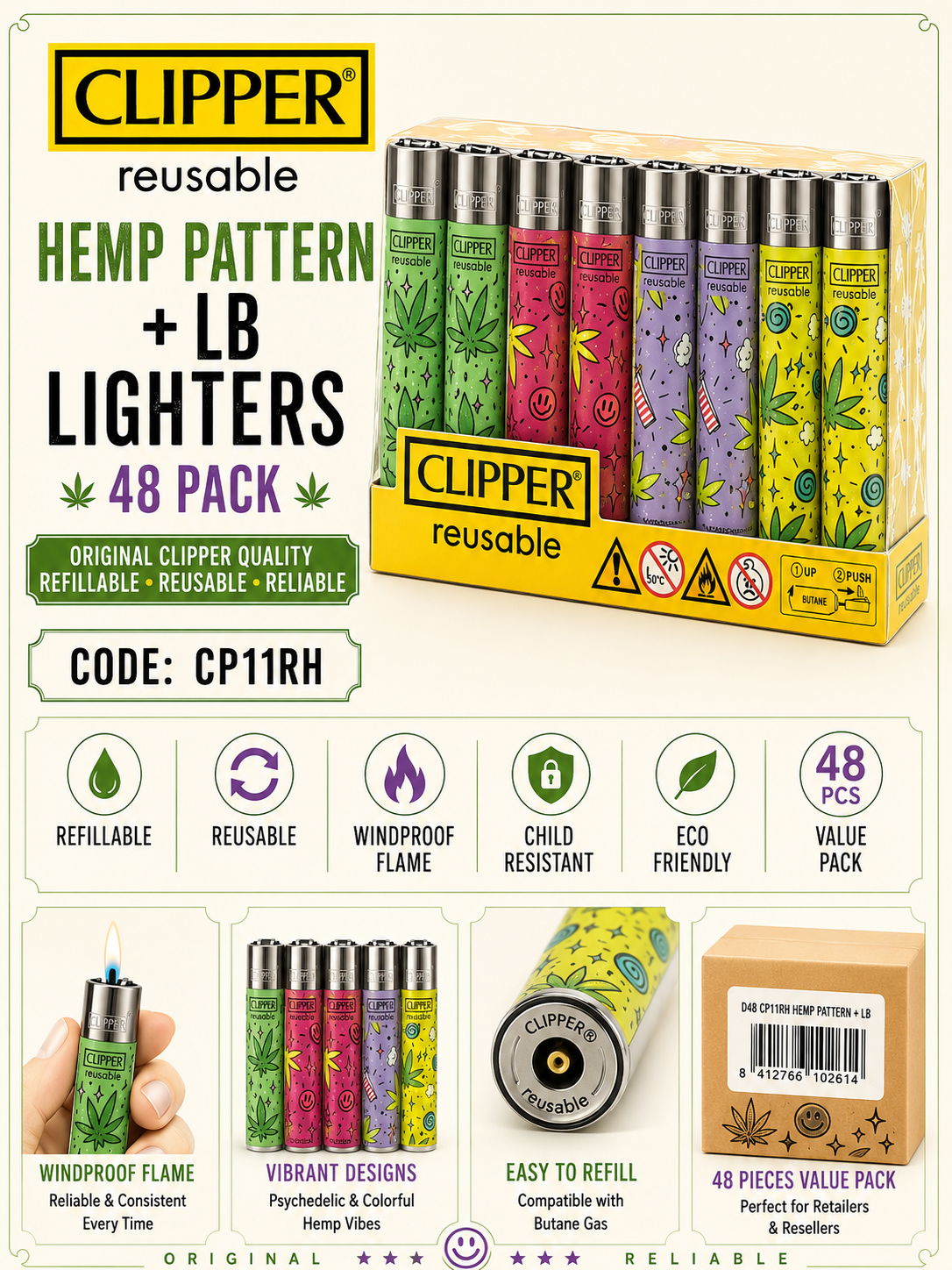 Clipper Reusable - Hemp Pattern + LB Lighters