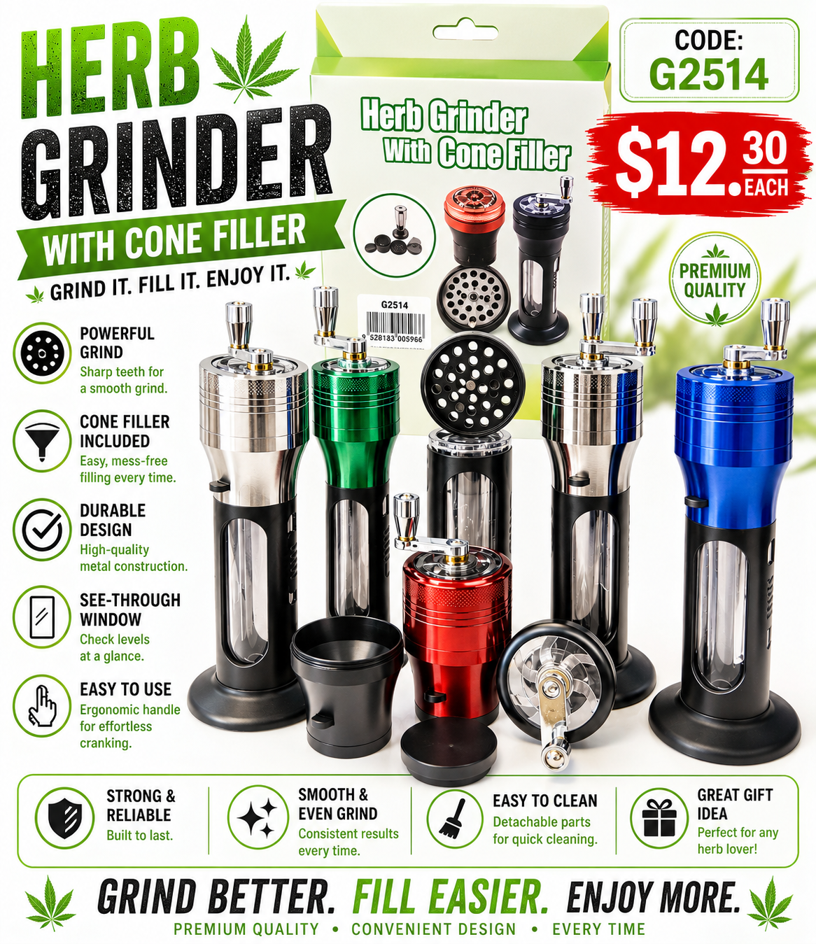 Herb Grinder With Cone Filler