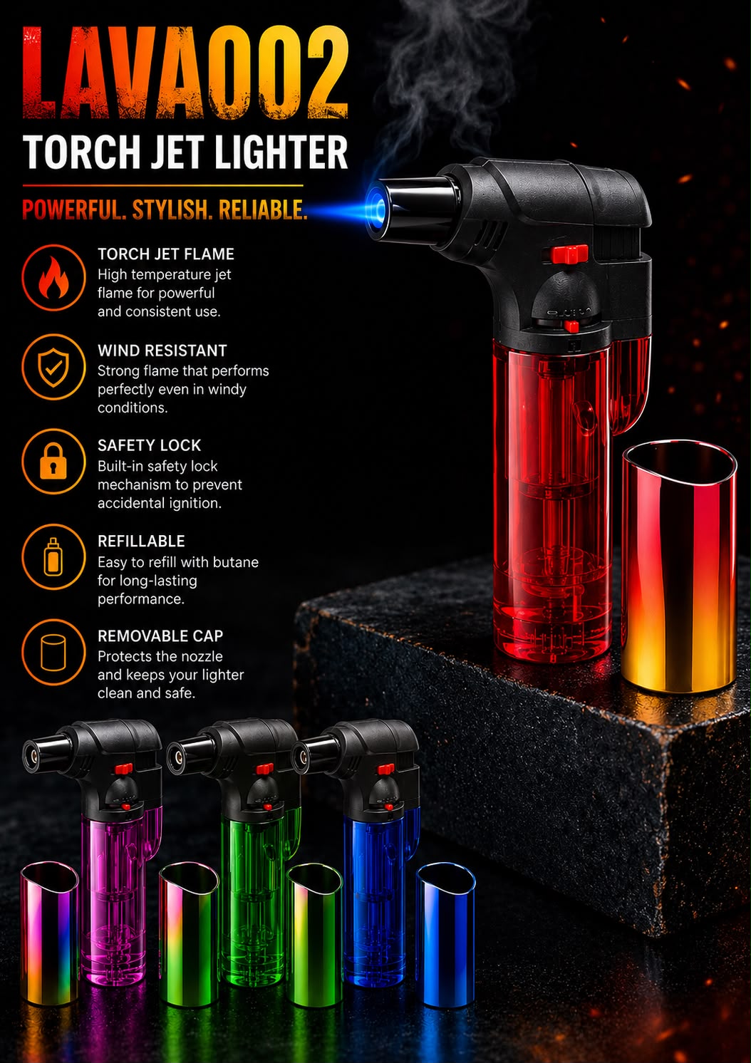 Torch Jet Lighter with Removable Cap